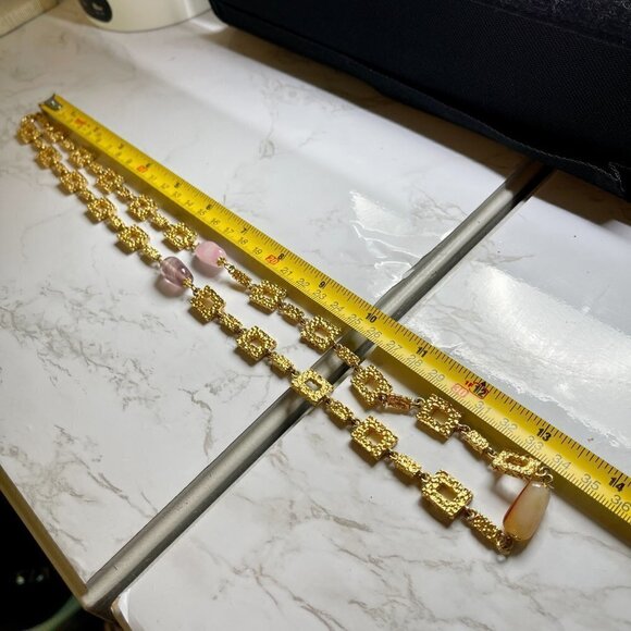 Hammered Gold Necklace with Quartz Accents - Picture 7 of 7